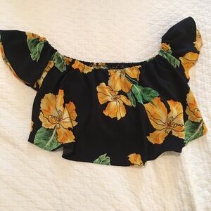 Zara Black Floral Off-Shoulder Blouse